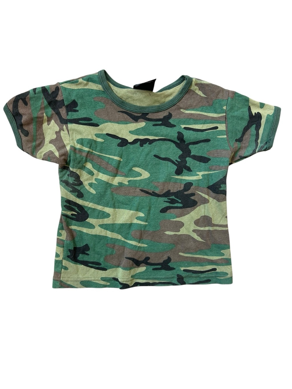 90s Crewneck Camo T-Shirt Green Camouflage Babydoll Sz S/M